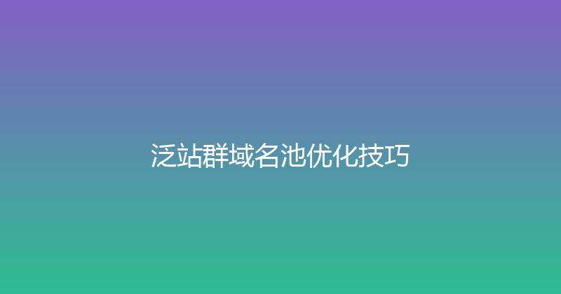泛站群域名池优化技巧 封面图